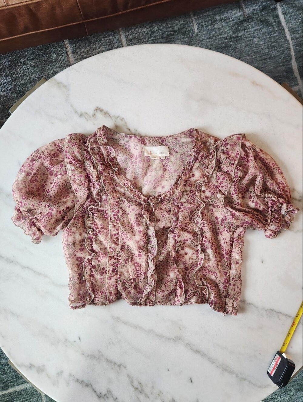 anthropologie By Anthropologie Sheer Fall Floral Ruffle Top Size SMALL